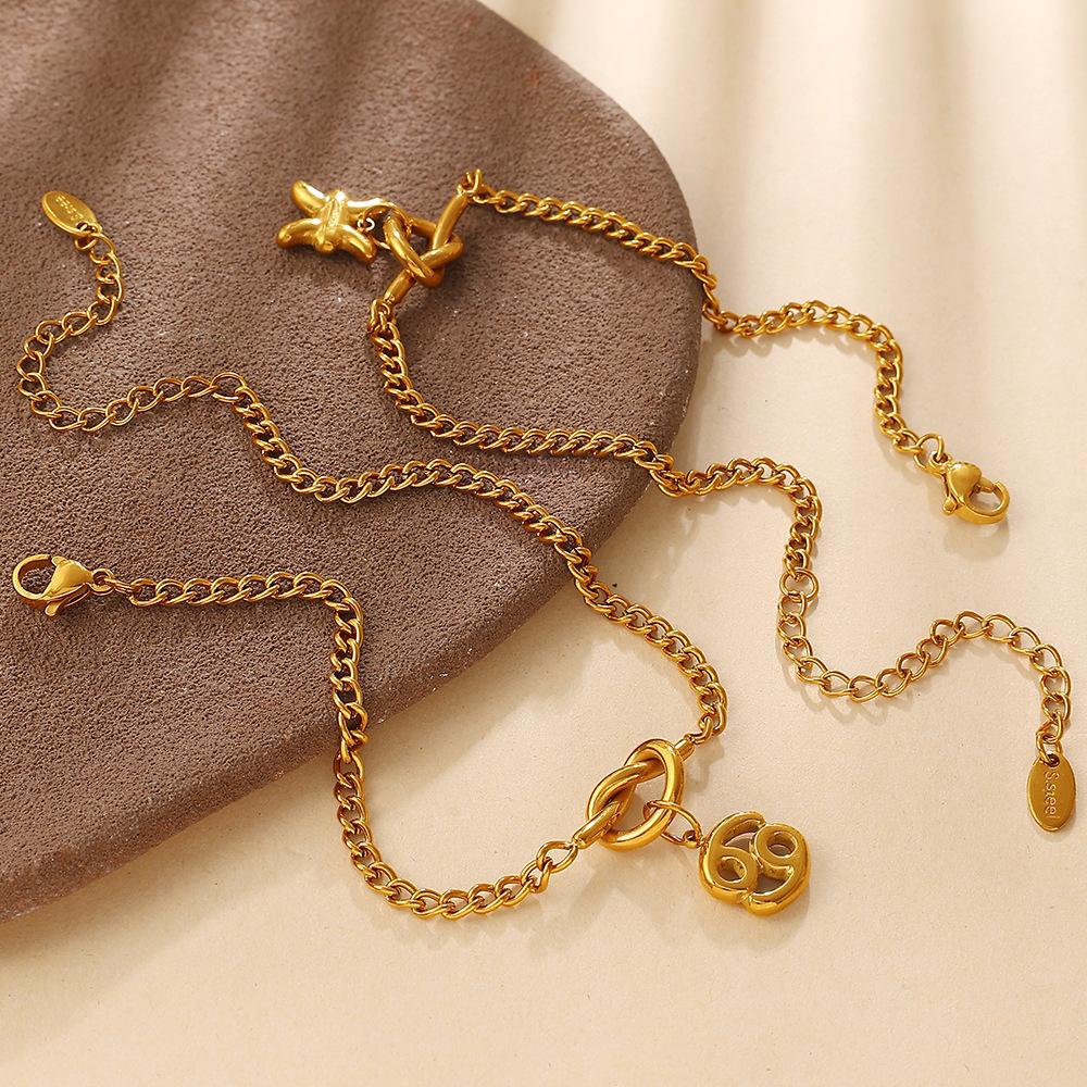 Minimalist, Wind Twelve Constellation Pendant Knotted Bracelet Stainless Steel Gold Plated Jewelry