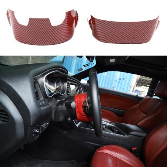 For Dodge Challenger Charger 2015+ Steering Wheel Base Upper Trim Red Carbon