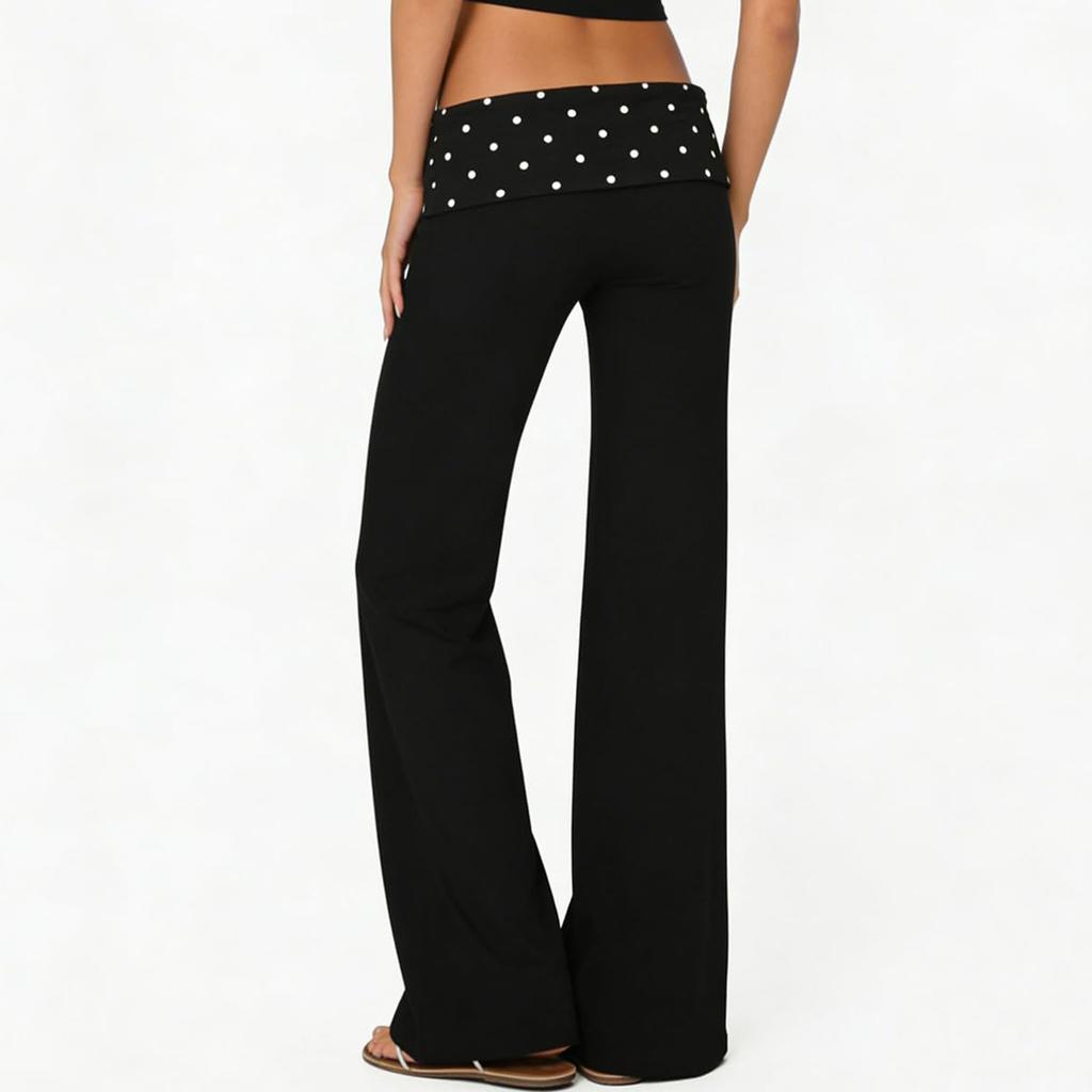 Pantaloni Casual a Zampa Colorblock a Pois Slim Fit da Donna per Casa, Sport, Palestra