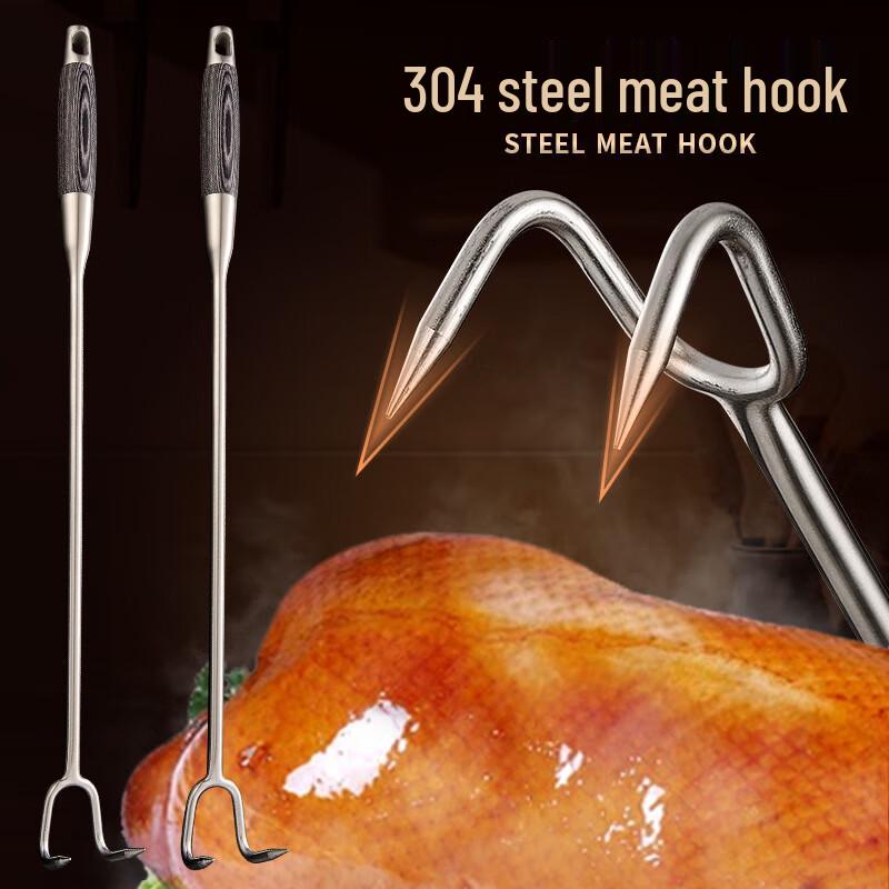 Gancio a Pinza per Carne in Acciaio Inossidabile con Manico in Legno