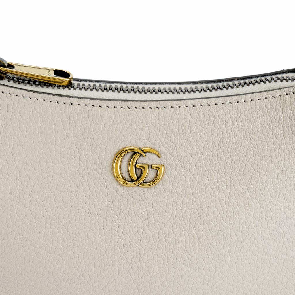 Gucci Aphrodite Gold Trim Double G Logo Zipper Closure Leather Underarm Bag Mahjong Handbag Shoulder Bag Mini Women Handbags White 739076-AAA9F-9022