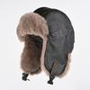 Men Winter Bomber Hat Outdoor Motorcycle Windproof Warm Faux Fur Pilot Earflap Hat Leather Thermal Ushanka