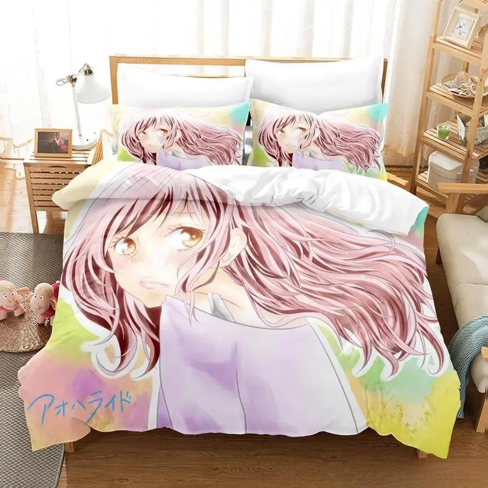 AO HARU RIDE Bettwäsche-Set, Einzel-, Zwillings-, Voll-, Queen- und King-Size-Bettset, Schlafzimmer für Erwachsene und Kinder, Bettbezug-Set, 3D-Druck, Anime-Bettlaken-Set