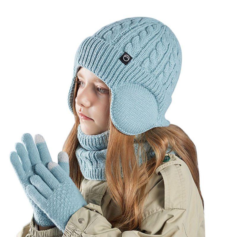 Kids Winter Knitted Warm Hat Scarf Gloves 3pcs Sets