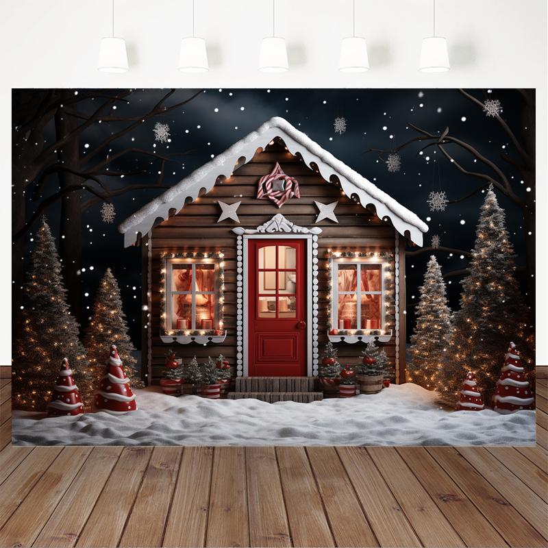 Mocsicka Christmas House Photography Background Winter Forest Tree Kids Children Birthday Photo Backdrop Home Party Decor Banner