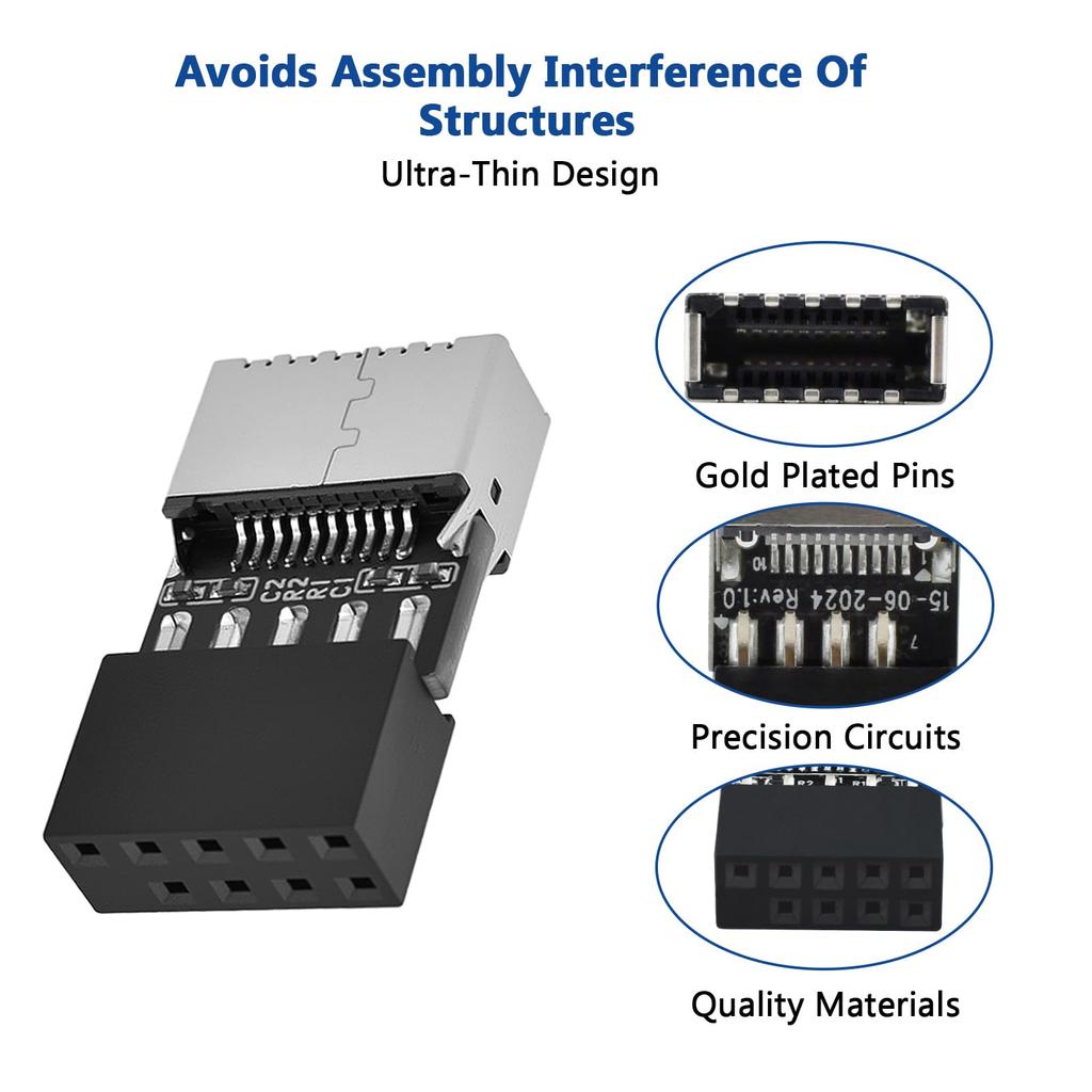 1pcs USB 2.0 to USB 3.2 Gen 1 Header Adapter for Mainboard with Type E Key-A Female Front Panel Socket to 9 Pin Header Internal