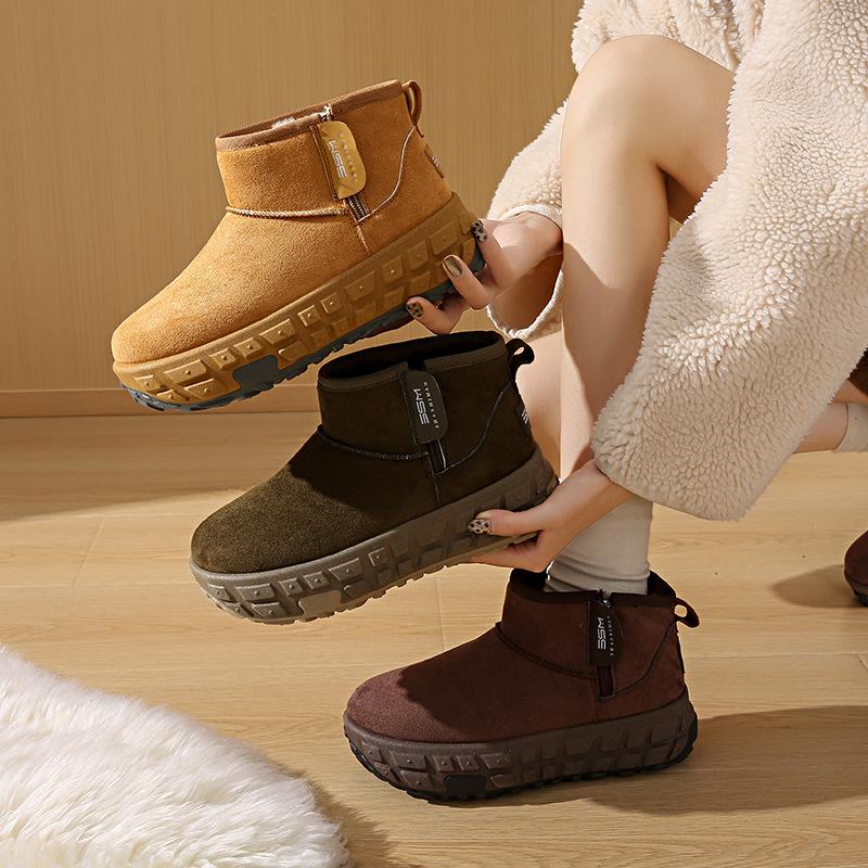 Women's Shoes High-top Shoes Velvet Warm Cotton Shoes, Winter New Thick Baseplate Shoes Casual Snow Boots Women's Shoes