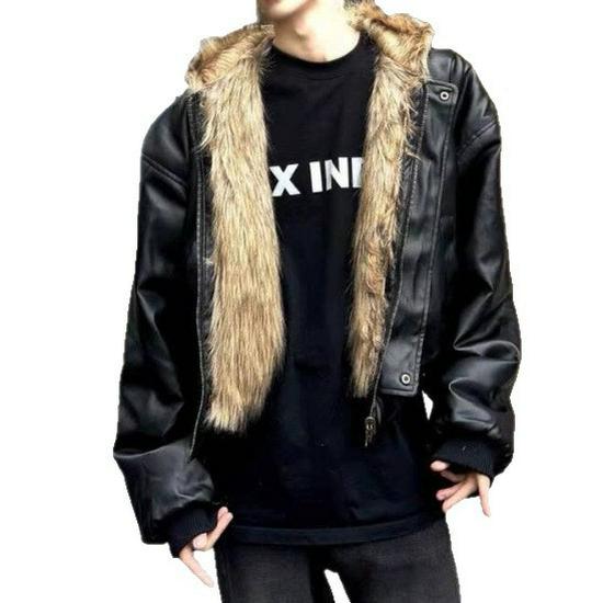 Unisex Luxus Winterjacke mit Baumwollpolsterung, beidseitig mit Leder und Fell
