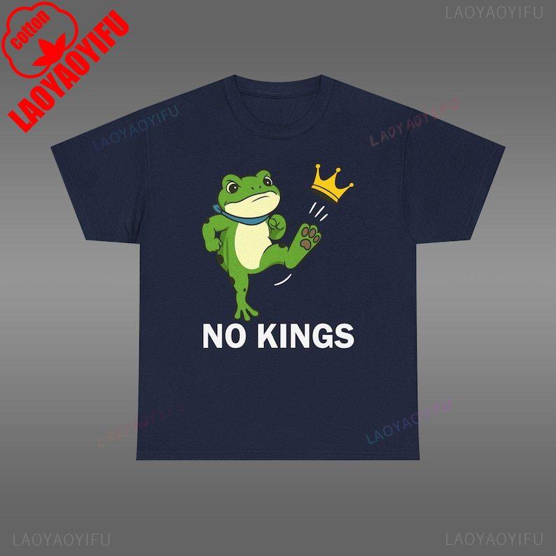 No Kings Shirt Men Women Portland Frog Protest TShirt High Quality Cotton Cartoons Fashion  Printed Tshirt Tops Allmatch
