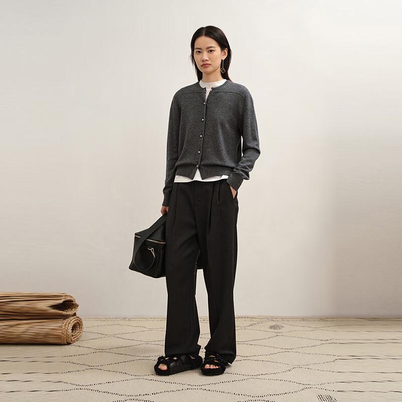 LESS Women's 2025 Winter Round Neck Wool Cashmere Cardigan