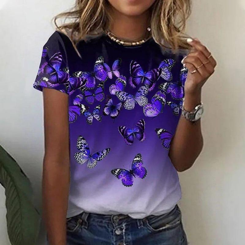 

Summer Butterfly T-shirt Flower 3D Printed Street Women s Flower T-shirt Girls Top T-shirt 6XL