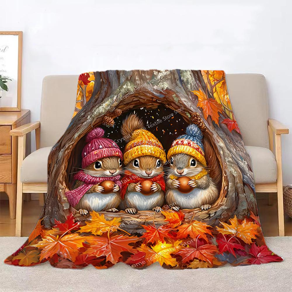 Warm Squirrel Home Flannel Blanket Soft Warm Throw Blanket Lunch Break Blanket For Picnic Couch Sofa Office Bed Camping Trave