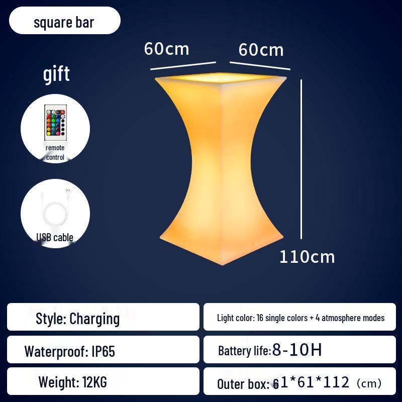 LED Luminous Clear Cocktail Table, High Bar Design for Couples and Outdoor Use