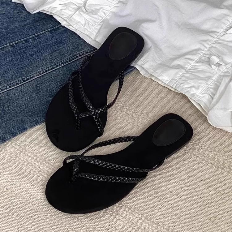 Soft Leather Version~ Niche Weaving High-end Flip-flops Light Luxury Flat + Flip-flops Casual Beach Cool Slippers Female Tide