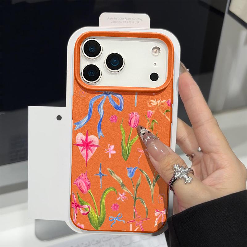 Leather Texture TPU Phone Case For iPhone 17 17e 16e 16 15 Pro Max 14 13 Pro Max 11 Blue Flower Printed Soft Silicone Back Cover