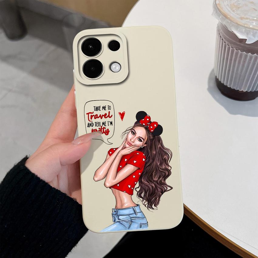 För Oppo Realme 5 6 7 8 9 10 Pro Plus K12 A5 A5X Telefonskal Söta Flicka Mönster Flytande Silikon Avancerat Anti-Slip Skyddsskal För Oppo Hölje