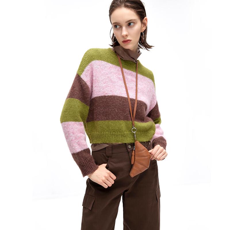 Women's Loose Fit Color Block Striped Knit Pullover