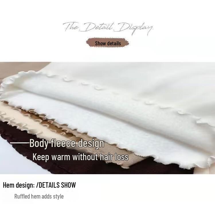 Damen Plüschfleece Unterhemd - Gemütlicher Herbst/Winter Halbhoher Kragen, Holzohr-Besatz