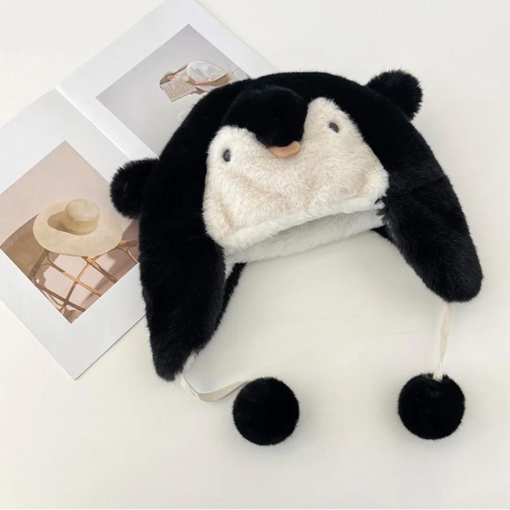 

Sweet Cute Penguin Earflap Hat Cold Protection Winter Warm Beanies Caps Windproof Thickened Pullover Hat Cycling чорний