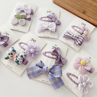 2Pcs Purple Bow Hairpin Baby Girls Sweet Flower Hair Clips Set Cute Girl Barrettes Kawaii Baby Hair Pins Korean Hair Accessories
