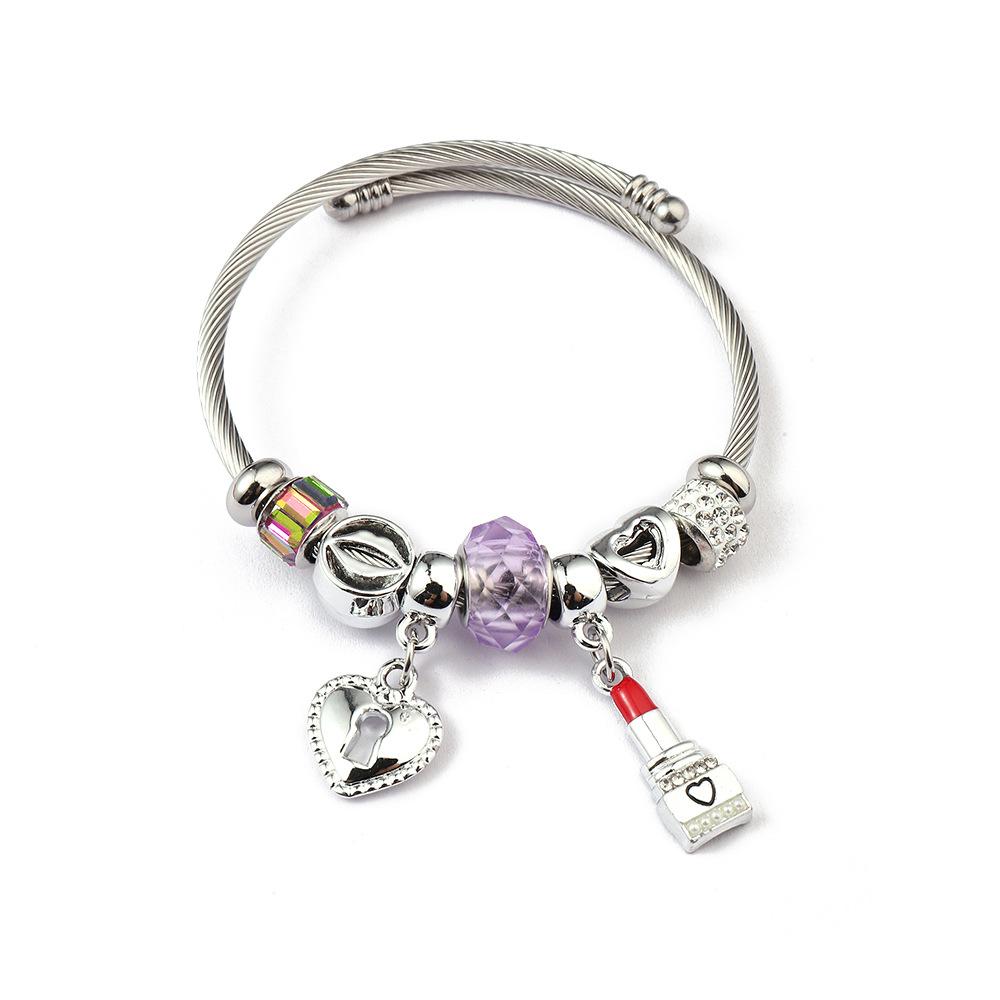 Simple Fashion Stainless Steel Bracelet With Crystal Bead Pendant Unisex Jewelry