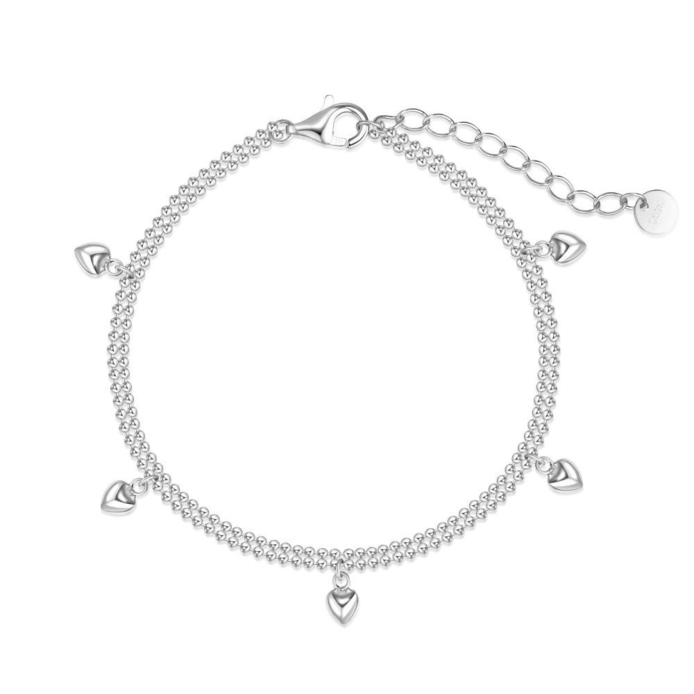 INS Style S925 Sterling Silver Heart Bracelet for Women - Simple Bead Chain Design, Versatile Fairy Style Hand Ornament Sterling Silver