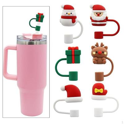 6 Pieces Christmas Straw Cover Caps for Cup, Silicone Topper Tumbler, Drinking Tip