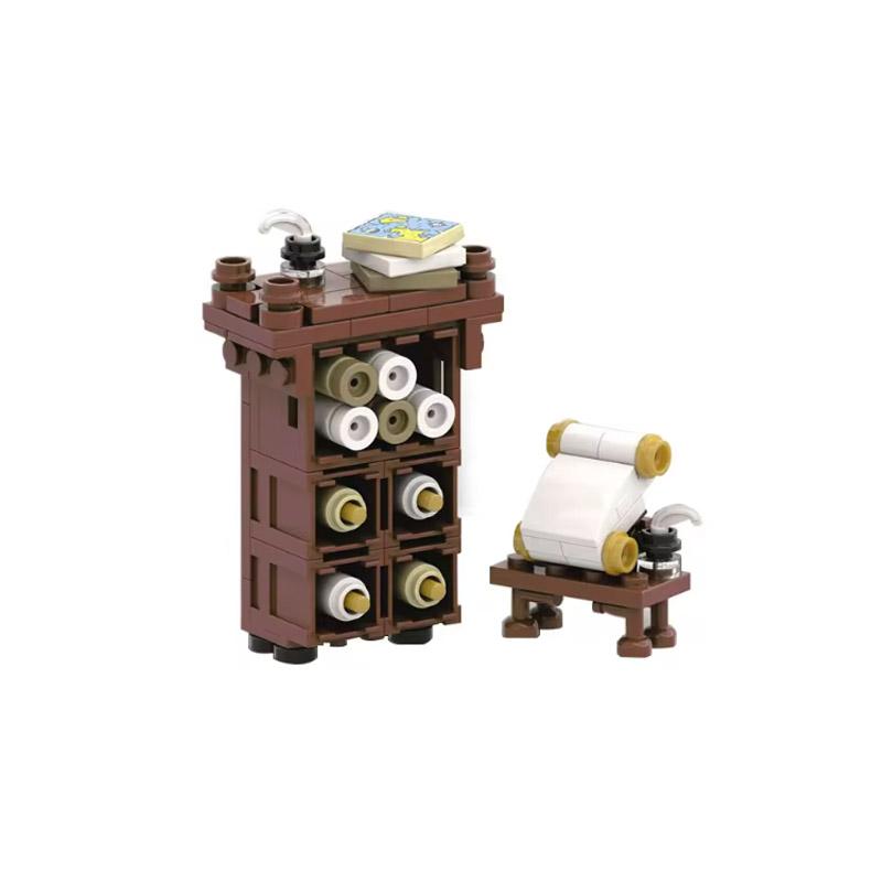 MOC Mittelalterliche Bausteine Set Zubehör Schmiede Schlafzimmer Tisch Bar Möbel Küche Zusammenbau Jungenspielzeug Mini Ziegelsteine K027 DIY