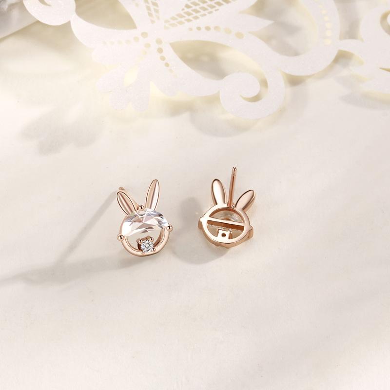 Rabbit Stud Earrings Female Korean Version Small and Cute Diamond-encrusted Rabbit Ear Jewelry