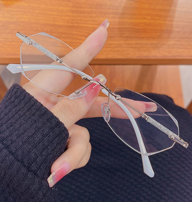 Metal Luxury Rimless Cat Eye Women Glasses Frame For Prescription Myopia Reading Glasses