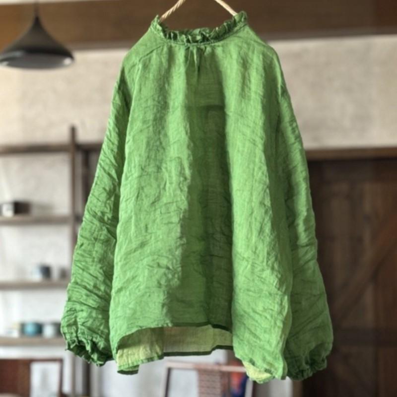 Johnature Damen Vintage Blusen Langarm Frühling O-Ausschnitt Hohe Qualität Damen Locker Geblümte Blusen