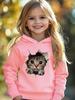 Lustiger 3D-Kätzchen Kinder Hoodie Durchbrechendes Papier Getigertes Kätzchen Niedliches Haustier Cartoon Druck Herbst Winter Fleece Warm Trendiges Sweatshirt