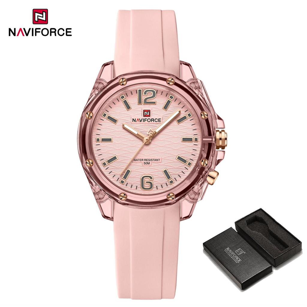 Naviforce Women's Simple Watch Quartz Movement Luminous Pointer Waterproof 50m Silicone Strap Lightweight Women's Girls Casual Fashion Watch NF6103
