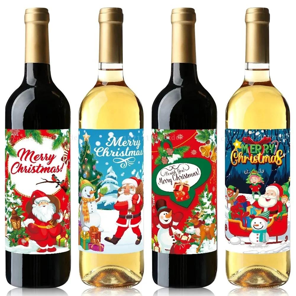 8 Pezzi Stili Adesivi Felice Anno Nuovo Buon Natale Babbo Natale Pupazzo di Neve Adesivi per Bottiglie di Vino Decorazione Tavola Festa