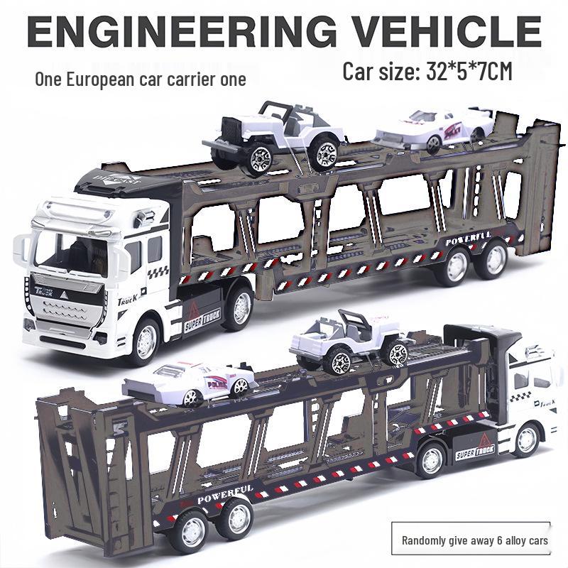 Camion Container Mare din Aliaj Jucărie - Tractor de Inginerie pentru Copii cu Semiremorcă și Model de Mașină Mică