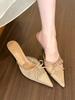 Cold and Gentle Spring and Summer Lace Pointed Head Bow High Heels Women's Sexy Bag Head Half Slippers