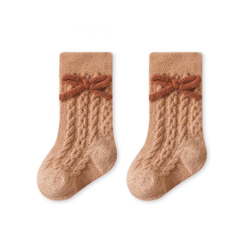 Baby Socks Solid Cotton Soft Long Princess Socks Plugging And Thickening with Cute Bow Boy Girls Stretchy Warm Cozy Casual Socks