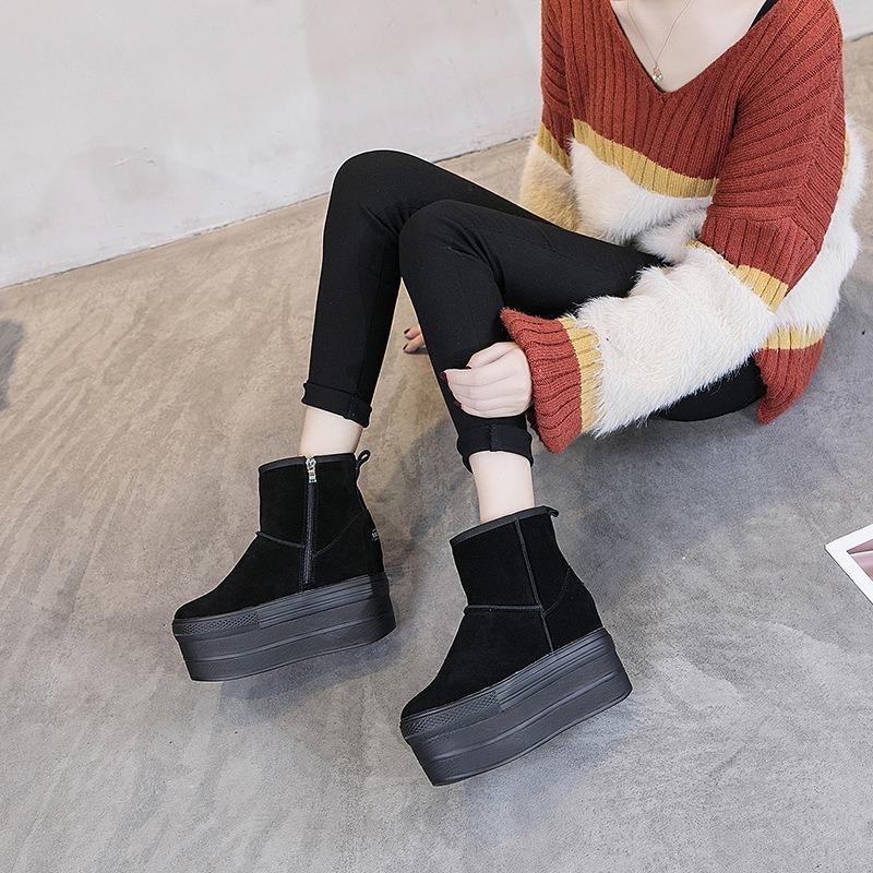 Women's Snow Boots, Frosted Leather Snow Boots, Muffin and Thick-soled Velvet Warm Women's Short Boots