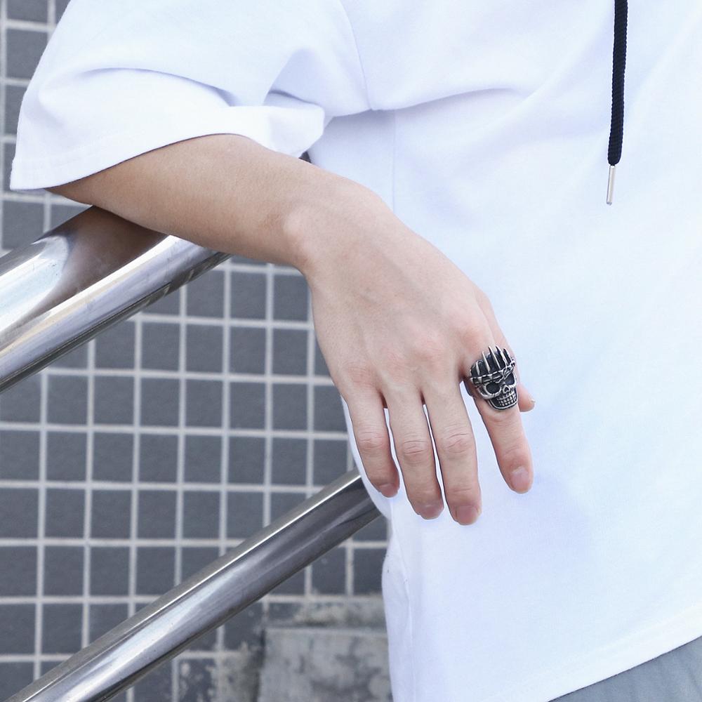 Titanium Steel Ghost Head Ring Mens Stainless Steel Punk Jewelry #7~#12
