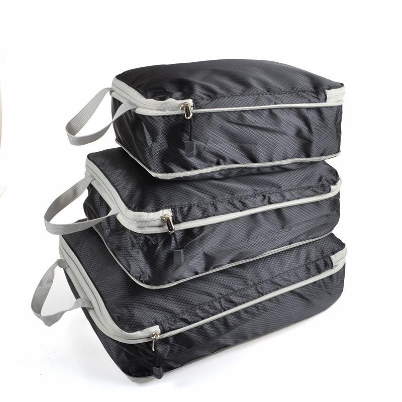 

3Pcs/Set Compressible Packing Travel Storage Bag Cubes Suitcase Nylon Portable With Handbag Waterproof Luggage Organizer чёрный