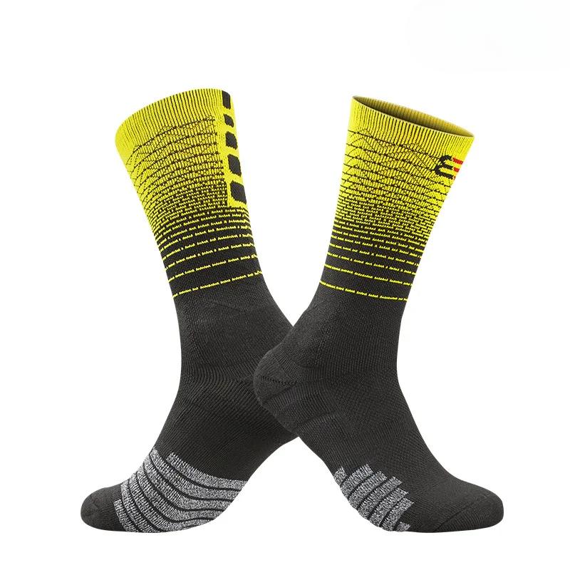 

1 пара мужских высококачественных носков для спорта на открытом воздухе, дышащие носки для бега, велоспорта, баскетбола, шоссейного велосипеда жёлтый/чёрный