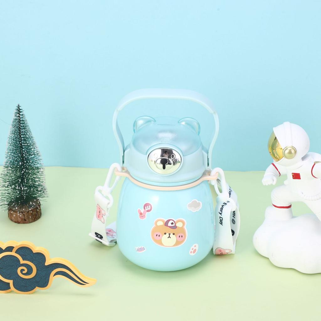 316 Stainless Steel Children's Thermos Cup Portable Strap Portable Straw Cup Pot for Boys and Girls.