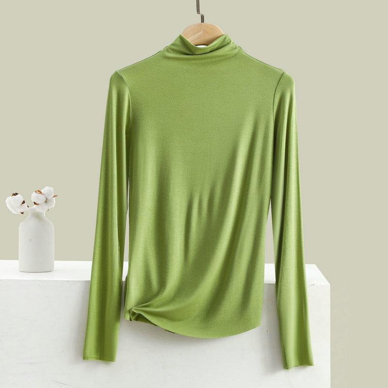 Women Bottoming Tshirt Autumn Winter Mock Neck Slim Tee Shirt Solid Basic All Match Tops Undershirt