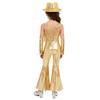 Kids Girls Jazz Disco Dance Jumpsuit Sleeveless One Shoulder Sequins Tassels High Waist Flared with Gloves and Fedora Hat for Banquet Pageant Party