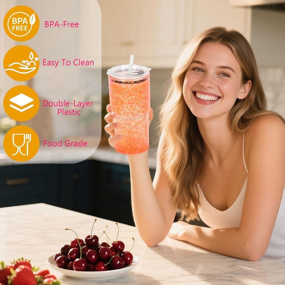 Gift 18oz Capacity Mason Jar Cups Reusable Double Layers Water Bottles Break-Resistant Snow Globe Tumbler Holiday Gifts