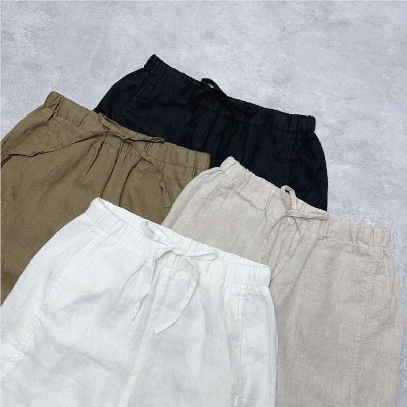 Johnature Pantaloni Dama cu Talie Elastică Picior Drept Vară Casual Versatil Cropped Subțiri