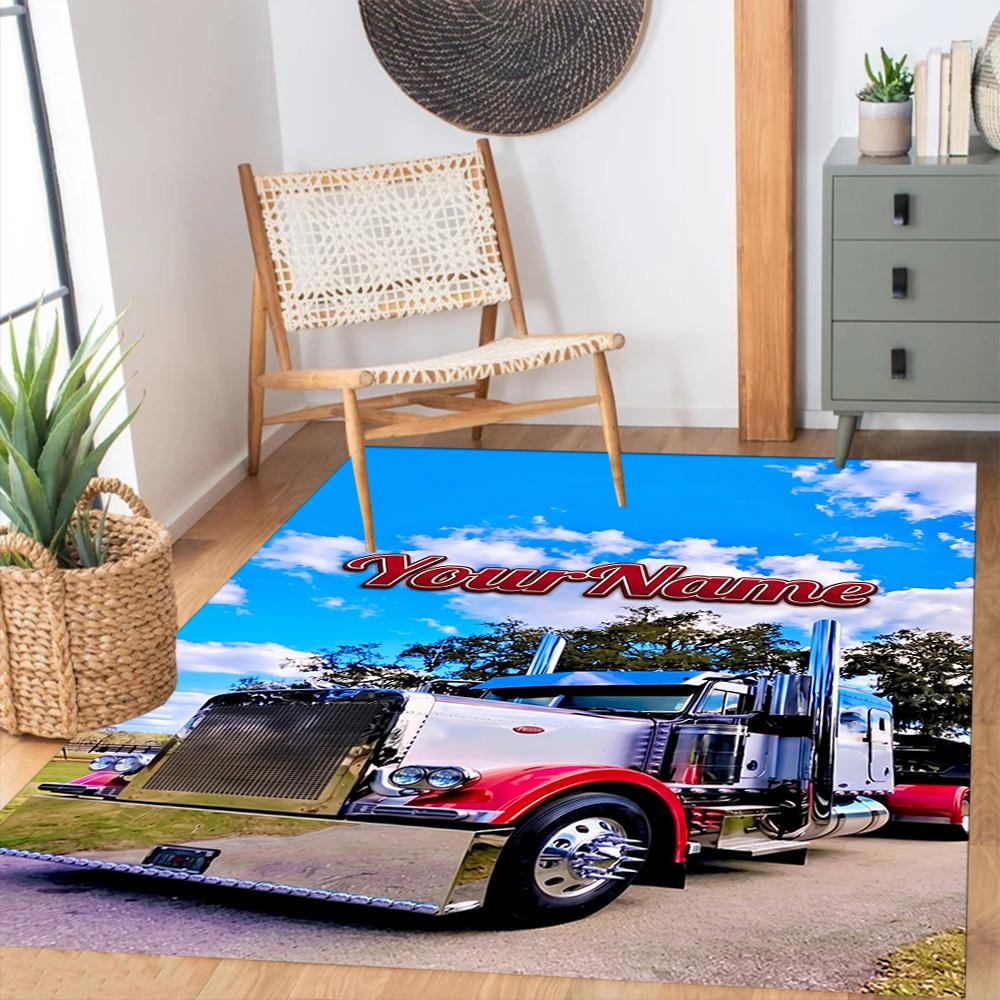 Peterbilt Heavy Trucks Customized Name Floor Mat Suitable for Game Room Entryway Living Rooms Outdoor Antislip Carpet Anime Office Decor