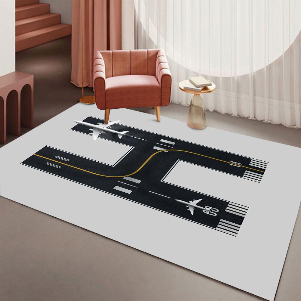 Airplane Runway Pattern Carpet 3D Aircraft Rug for Living Room Kids Room Home Decor Non-slip Lounge Sofa Floor Mat