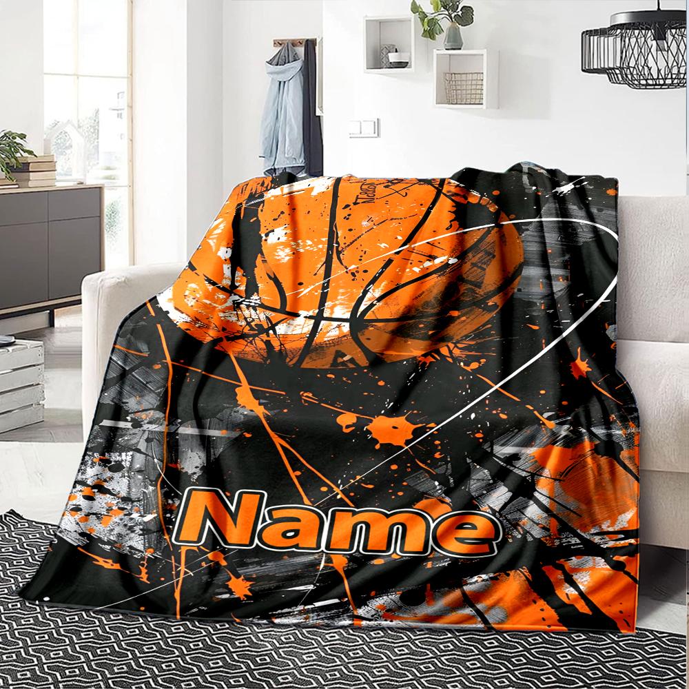 Custom Name Basketball Theme Printed Blanket - Perfect for Couch, Bed, Travel & Outdoor Use | Machine Washable, Cozy & Durable.