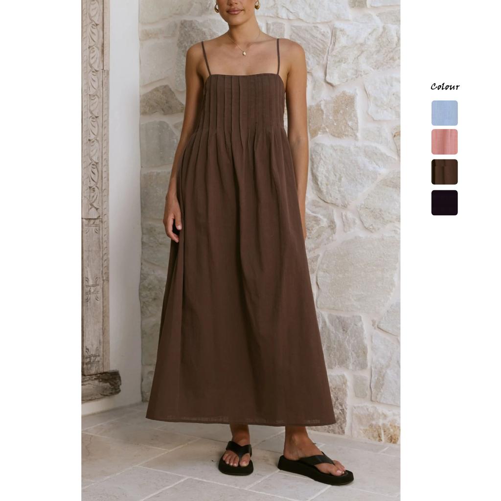 European and American Summer Models, Pit Strips, Solid Color, Casual Fashion, Rubber Band Suspenders, Medium and Long Dresses 93